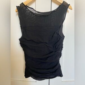 Natori Black Sleeveless Sheer Rhinestone Ruched Tank